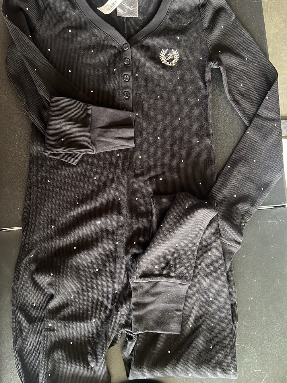PINK Victoria's Secret Black One-Piece Sleep Sack with Rhinestone Accents